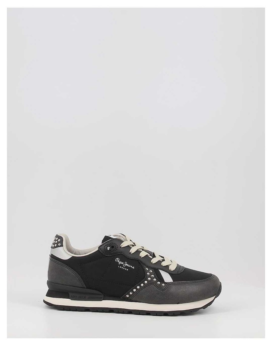 Mujer Pepe Jeans | Zapatillas Pepe Jeans Brit Print Sid W Pls31525 Negro